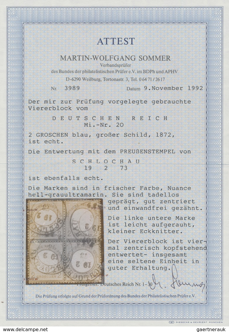 Deutsches Reich - Brustschild: 1872, Großer Schild 2 Gr. Blau Im Viererblock Mit K2 "SCHLOCHAU 19 2 - Unused Stamps