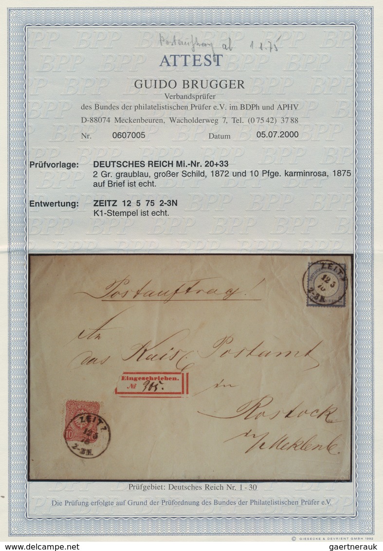 Deutsches Reich - Brustschild: 1872/75 Großer Schild 2 Gr. Blau+10 "Pfennige" Rot Auf EINSCHREIBEN-P - Neufs