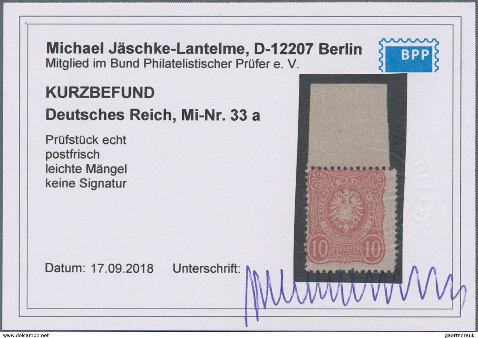 Deutsches Reich - Pfennige: 1875, 10 Pfge. Lilarot, Postfrisches, Etwas Dezentriertes Prachtstück Vo - Briefe U. Dokumente