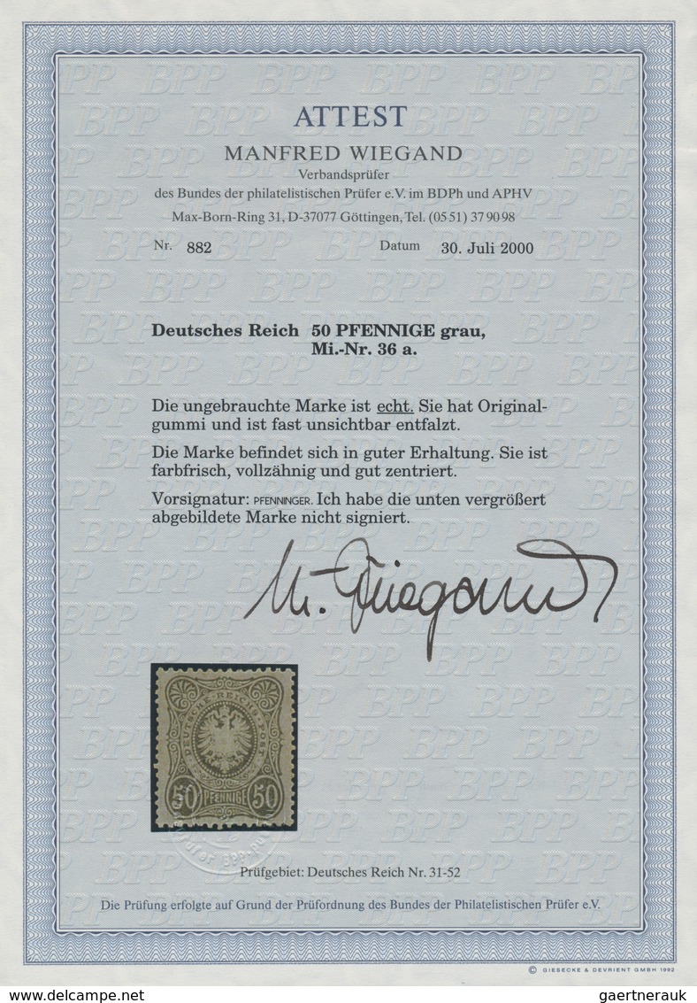 Deutsches Reich - Pfennige: 1875, Freimarke 50 Pfennige Grau, Tadellos Ungebrauchtes Exemplar, Laut - Lettres & Documents