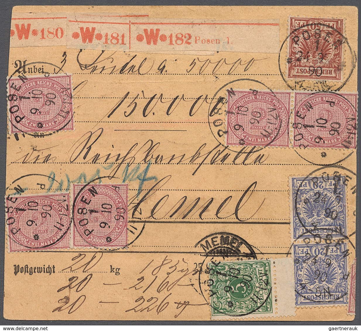 Deutsches Reich - Pfennige: 1890, Stammteil Einer Paketkarte Für Drei Pakete Mit Wertangabe 150.0000 - Brieven En Documenten