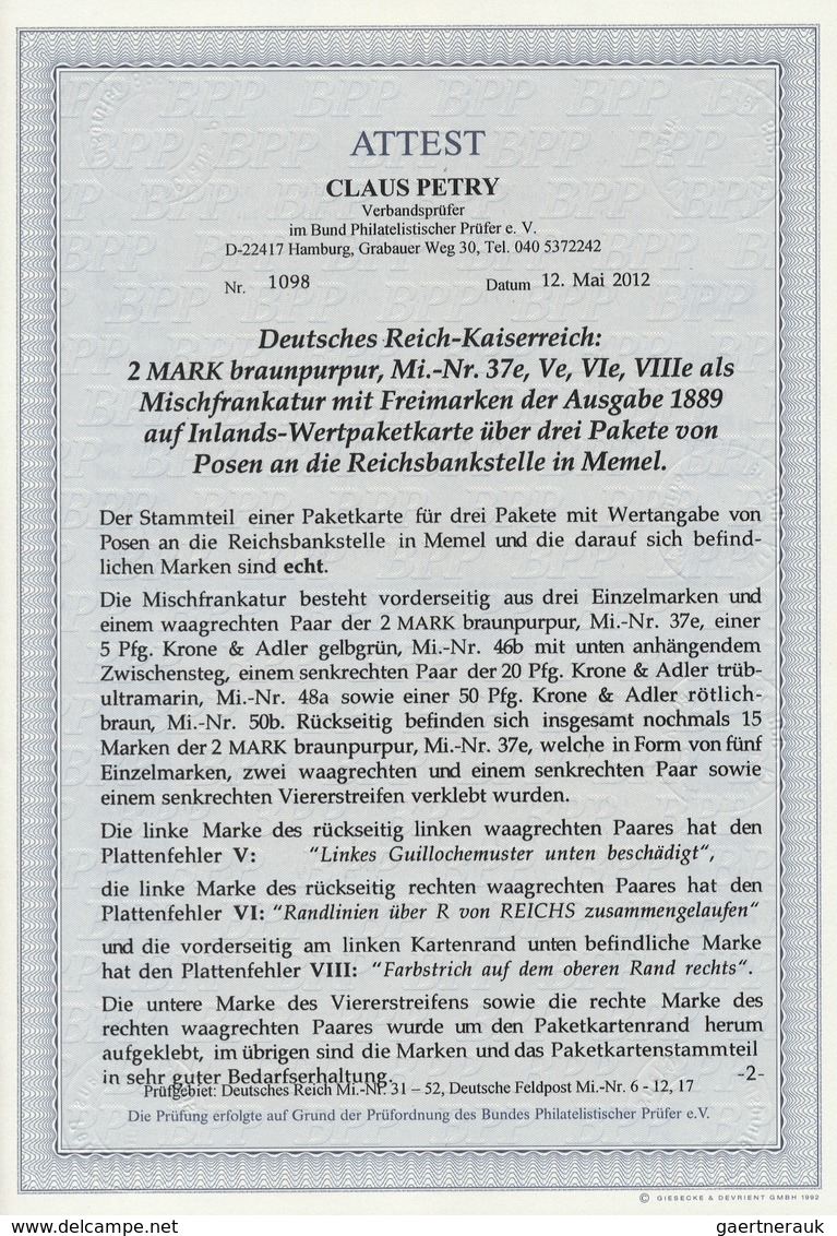 Deutsches Reich - Pfennige: 1890, Stammteil Einer Paketkarte Für Drei Pakete Mit Wertangabe 150.0000 - Covers & Documents