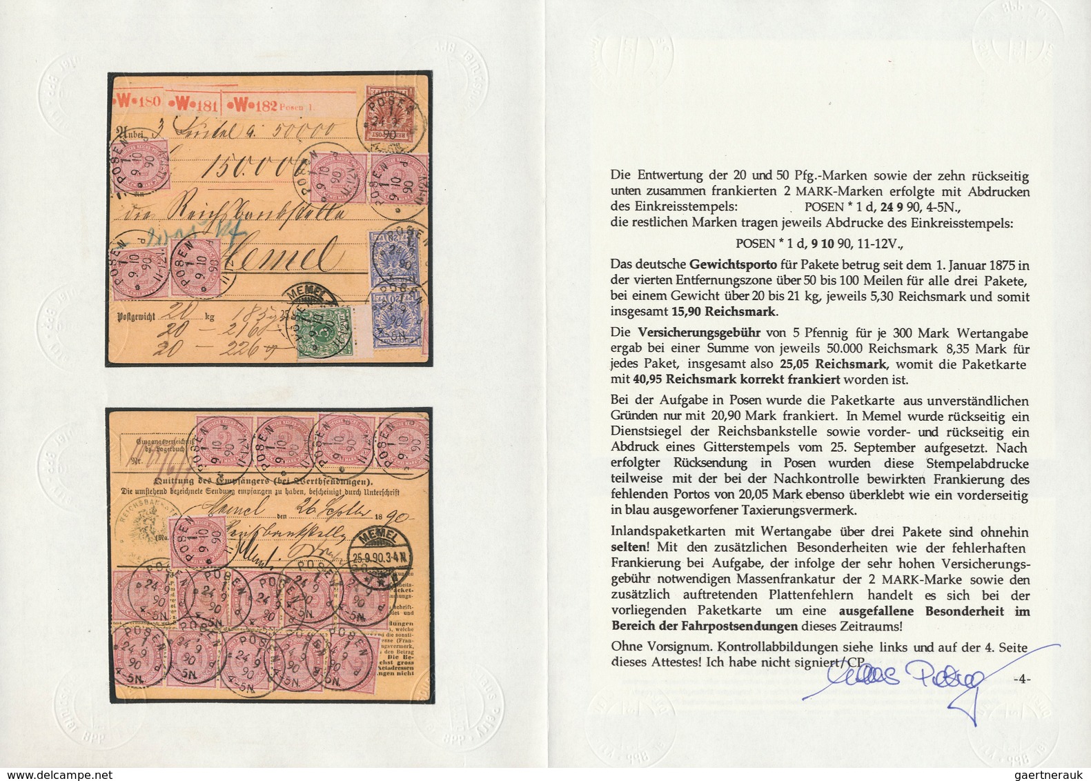 Deutsches Reich - Pfennige: 1890, Stammteil Einer Paketkarte Für Drei Pakete Mit Wertangabe 150.0000 - Lettres & Documents