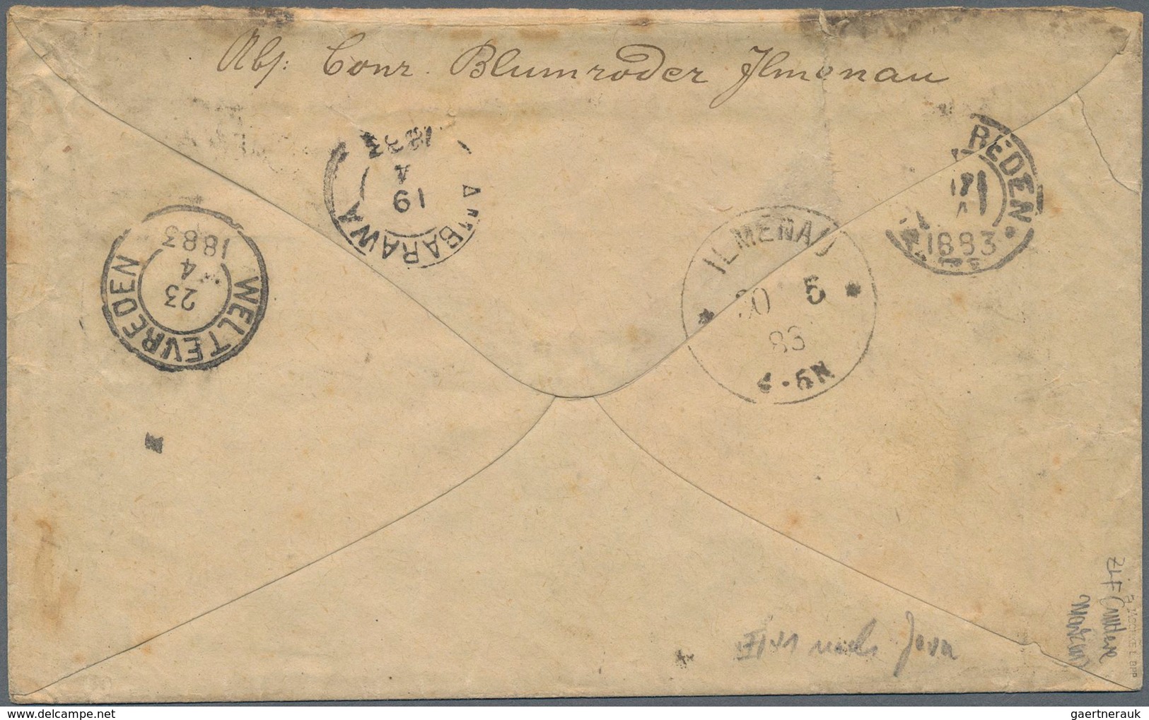 Deutsches Reich - Pfennig: 1888, 10 Pfennig Im Viererblock Ab ILMENAU Nach Java Und Wieder Retour. G - Unused Stamps