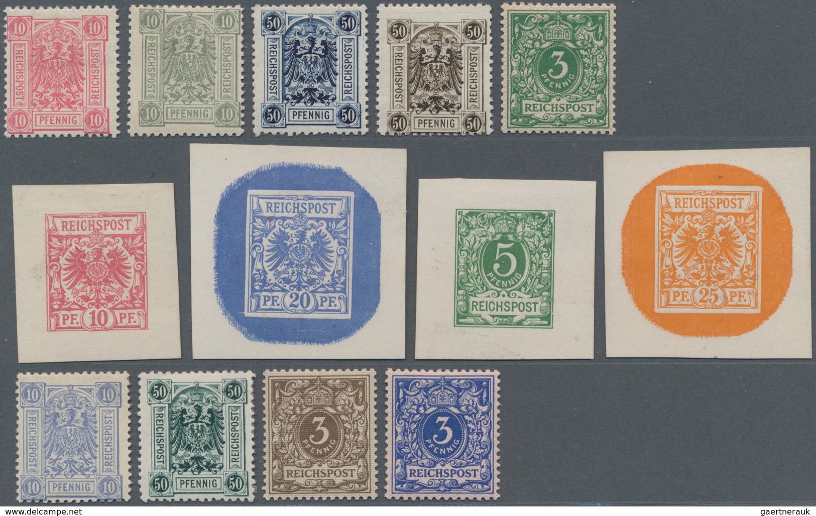 Deutsches Reich - Pfennig: Krone & Adler: 10 Pf. "Türbogen"-Essais In Karminrosa, Mattblau, Olivgrün - Unused Stamps