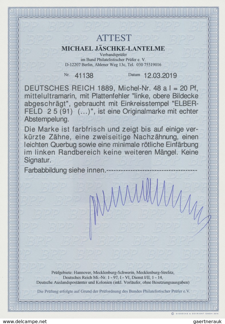 Deutsches Reich - Krone / Adler: 1889: 20 Pf. Mit Dem Seltenen Plattenfehler "linke Obere Bildecke A - Nuovi