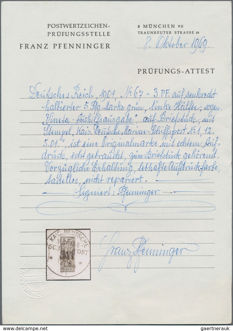 Deutsches Reich - Germania: 1901, VINETA-Provisorium 3 Pf. Auf 5 Pf. Grün, Linke Hälfte, Auf Luxusbr - Other & Unclassified