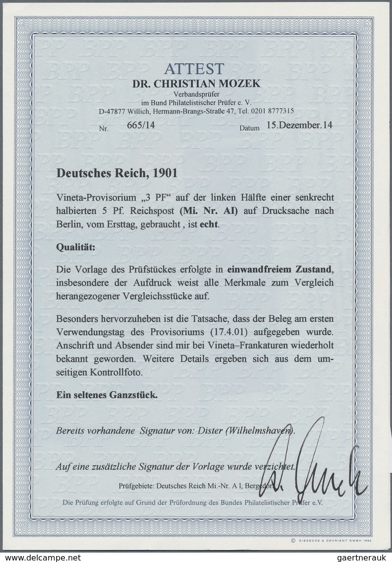 Deutsches Reich - Germania: 1901: VINETA-Provisorium 3 Pf., Linke Hälfte Einer Senkrecht Halbierten - Andere & Zonder Classificatie