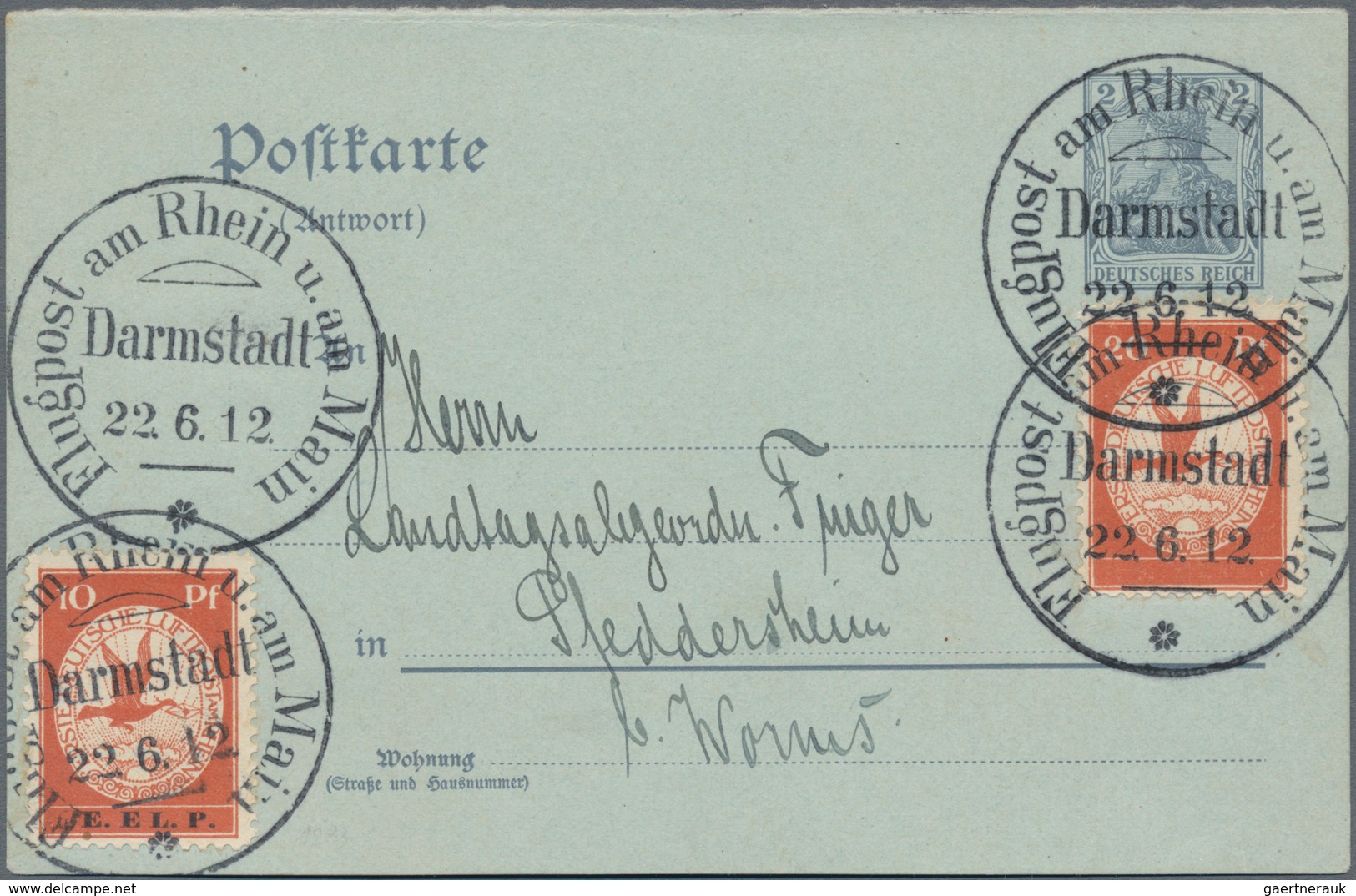 Deutsches Reich - Germania: 1912,FLUGPOST RHEIN-MAIN: 20 Pfg. Flugpostmarke Und 10 Pfg. "E. EL.P." A - Sonstige & Ohne Zuordnung