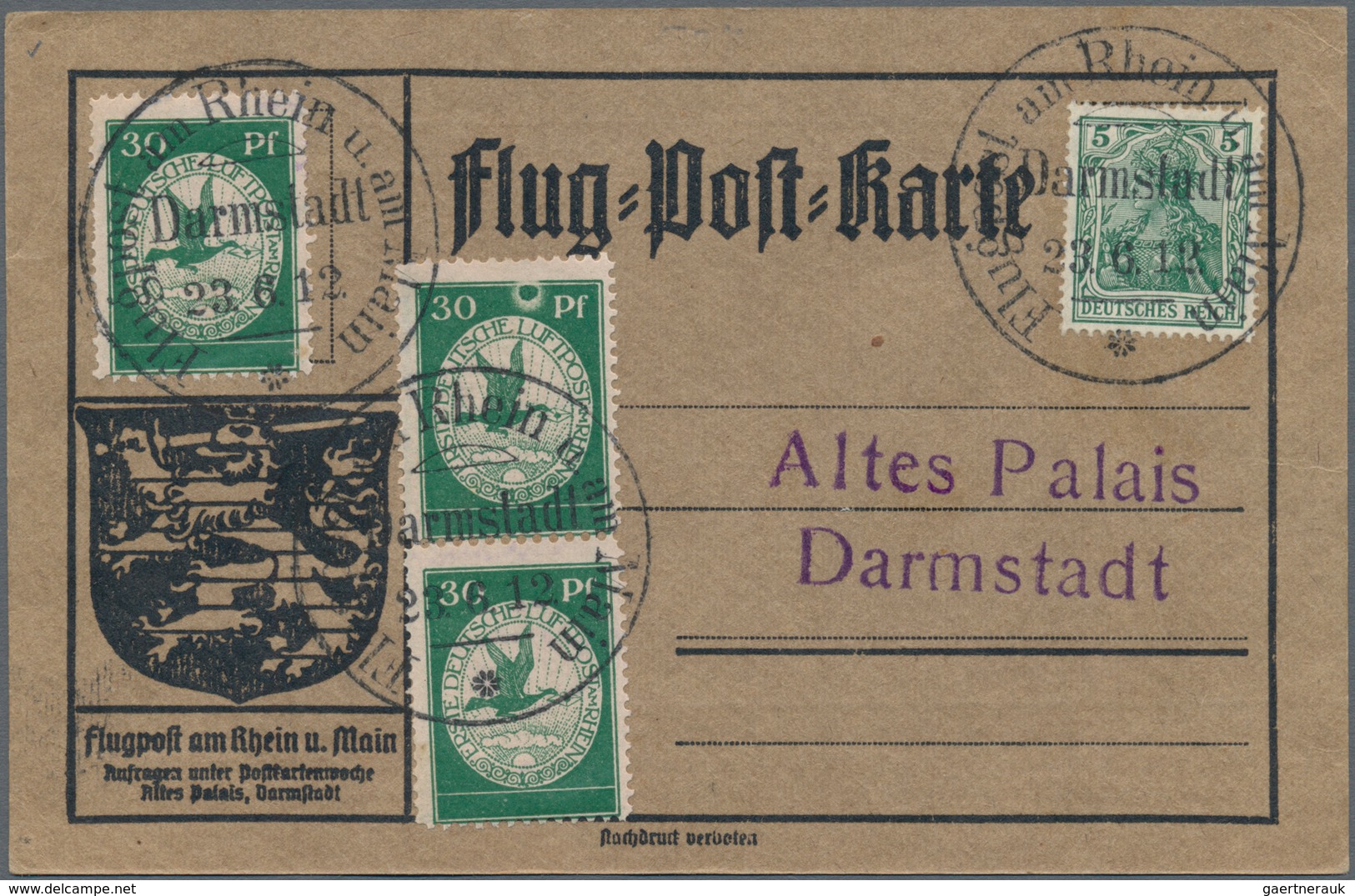 Deutsches Reich - Germania: 1912, FLUGPOST 30 Pfg. Mit Abart "Großer Mond" Und 2 Weitere 30 Pfg. Auf - Andere & Zonder Classificatie