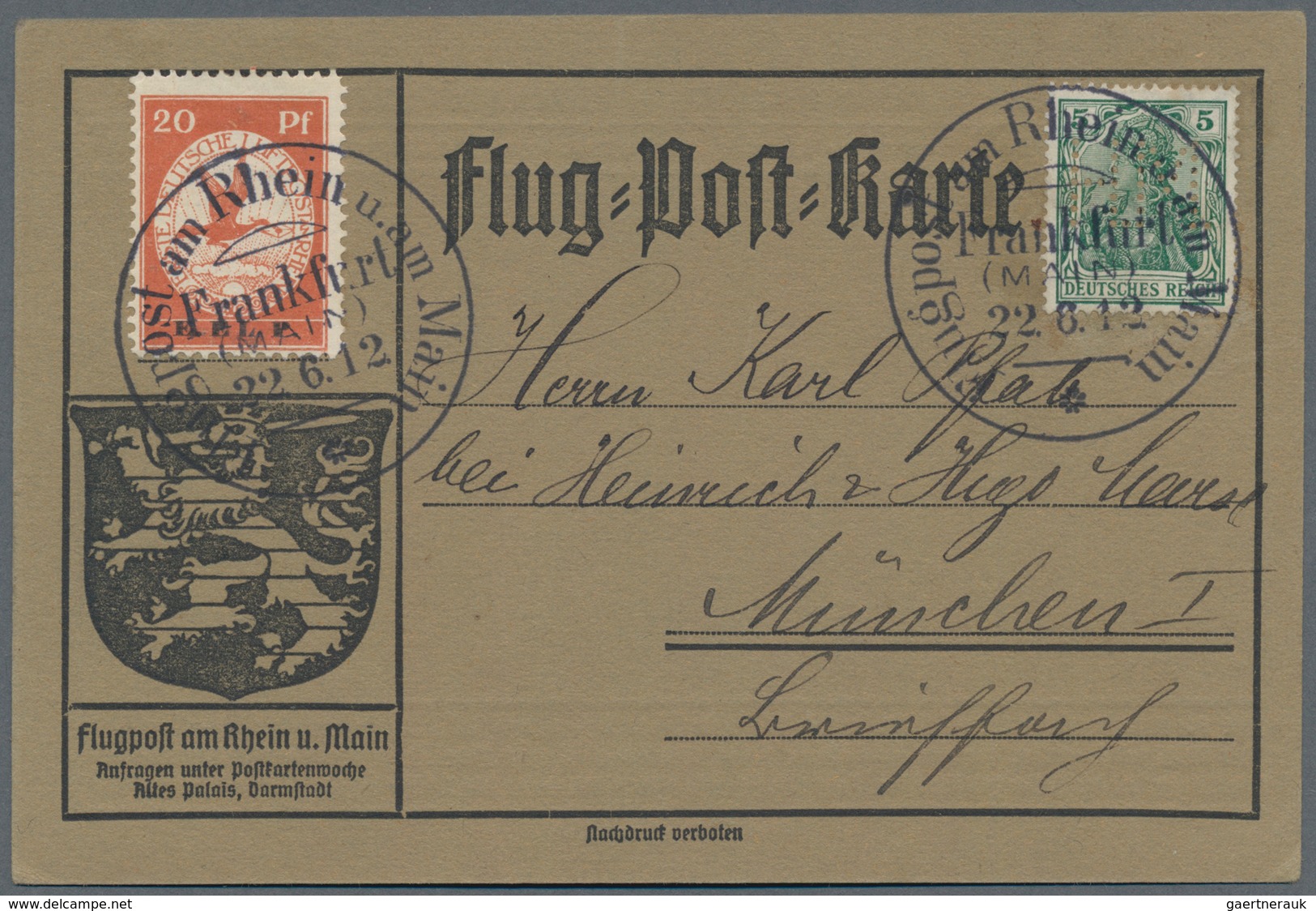 Deutsches Reich - Germania: 1912. E.EL.P. 20 Pf Auf Flug-Post-Karte Nach München. Luxus. (Michel 2.2 - Autres & Non Classés