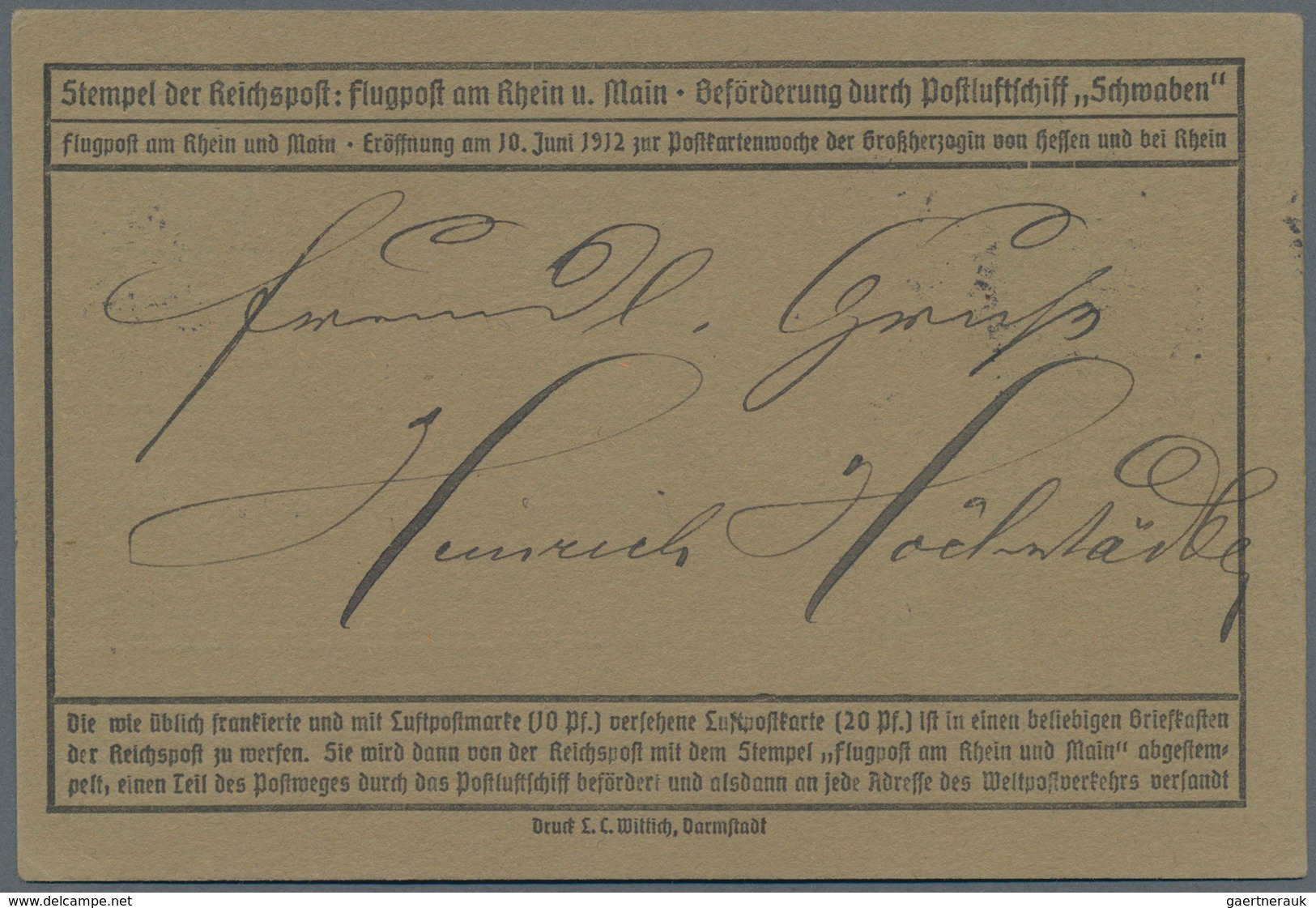 Deutsches Reich - Germania: 1912. E.EL.P. 20 Pf Auf Flug-Post-Karte Nach München. Luxus. (Michel 2.2 - Sonstige & Ohne Zuordnung