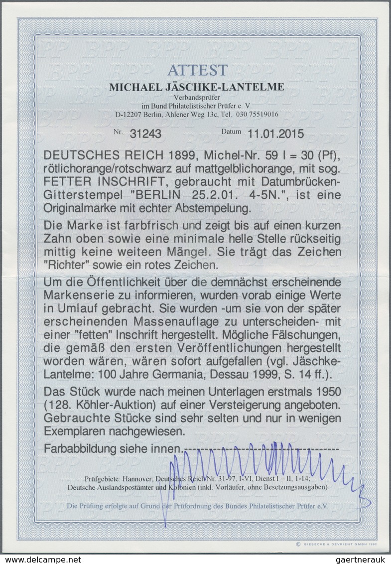 Deutsches Reich - Germania: 1900, 30 Pfg. Germania Reichspost Mit Sogenannter "fetter Inschrift", Di - Autres & Non Classés