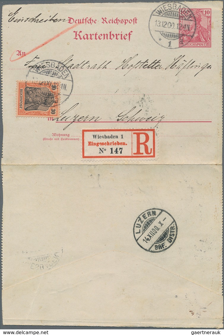 Deutsches Reich - Germania: 1900, 30 Pf Reichspost Als Zusatzfrankatur Auf R-Kartenbrief Von Wiesbad - Other & Unclassified