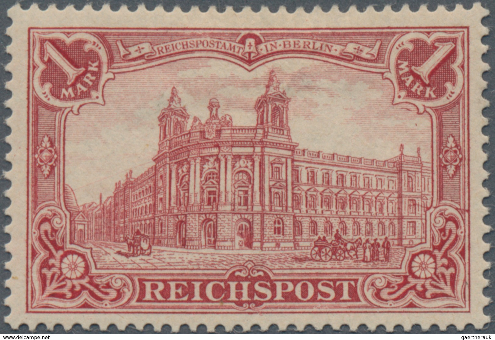 Deutsches Reich - Germania: 1900, Reichspost 1 Mk. In Der Guten Farbe Dunkelkarminrot Und Plattenfeh - Autres & Non Classés