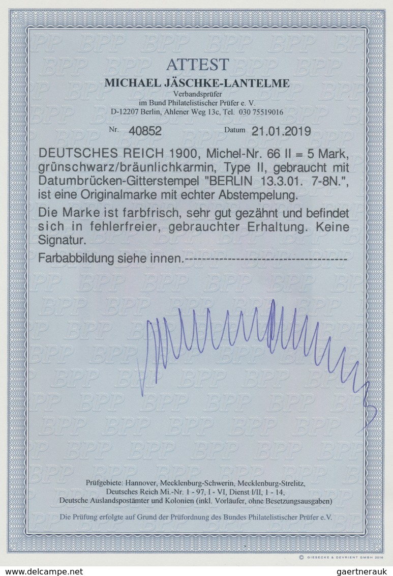 Deutsches Reich - Germania: 1900, 5 Mark Reichspost Type II Entwertet Mit DBGS "BERLIN, Die Marke Is - Sonstige & Ohne Zuordnung