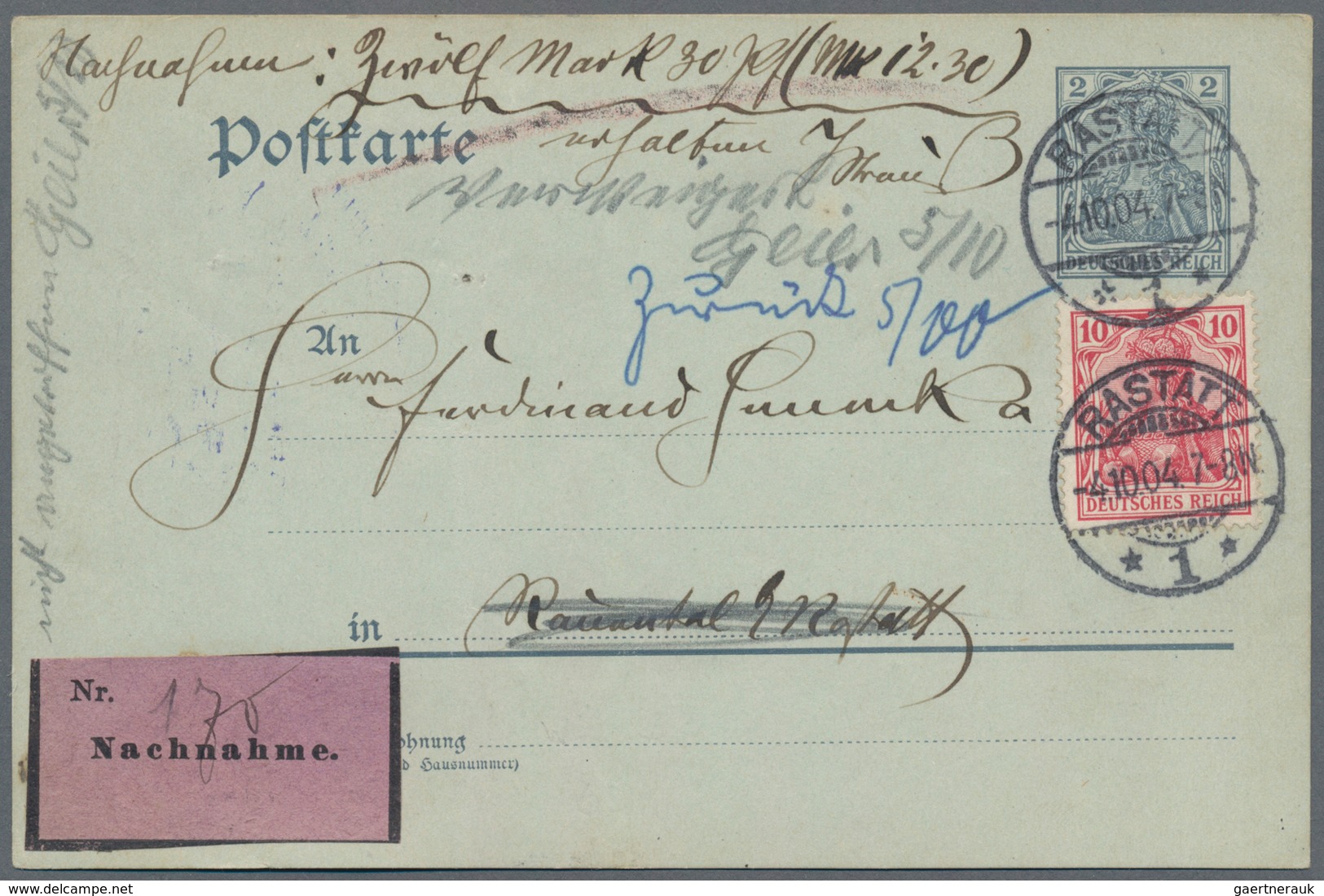 Deutsches Reich - Germania: 1904/1908, 2 Pf Orts-Ganzsachenkarte Mit Zfr 10 Pf Rotkarmin Als Nachnah - Other & Unclassified