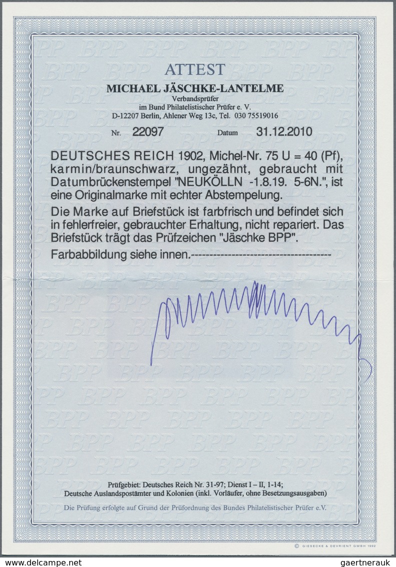 Deutsches Reich - Germania: 1902, 40 Pf. Deutsches Reich Ohne Wasserzeichen Allseits Breitrandig UNG - Sonstige & Ohne Zuordnung