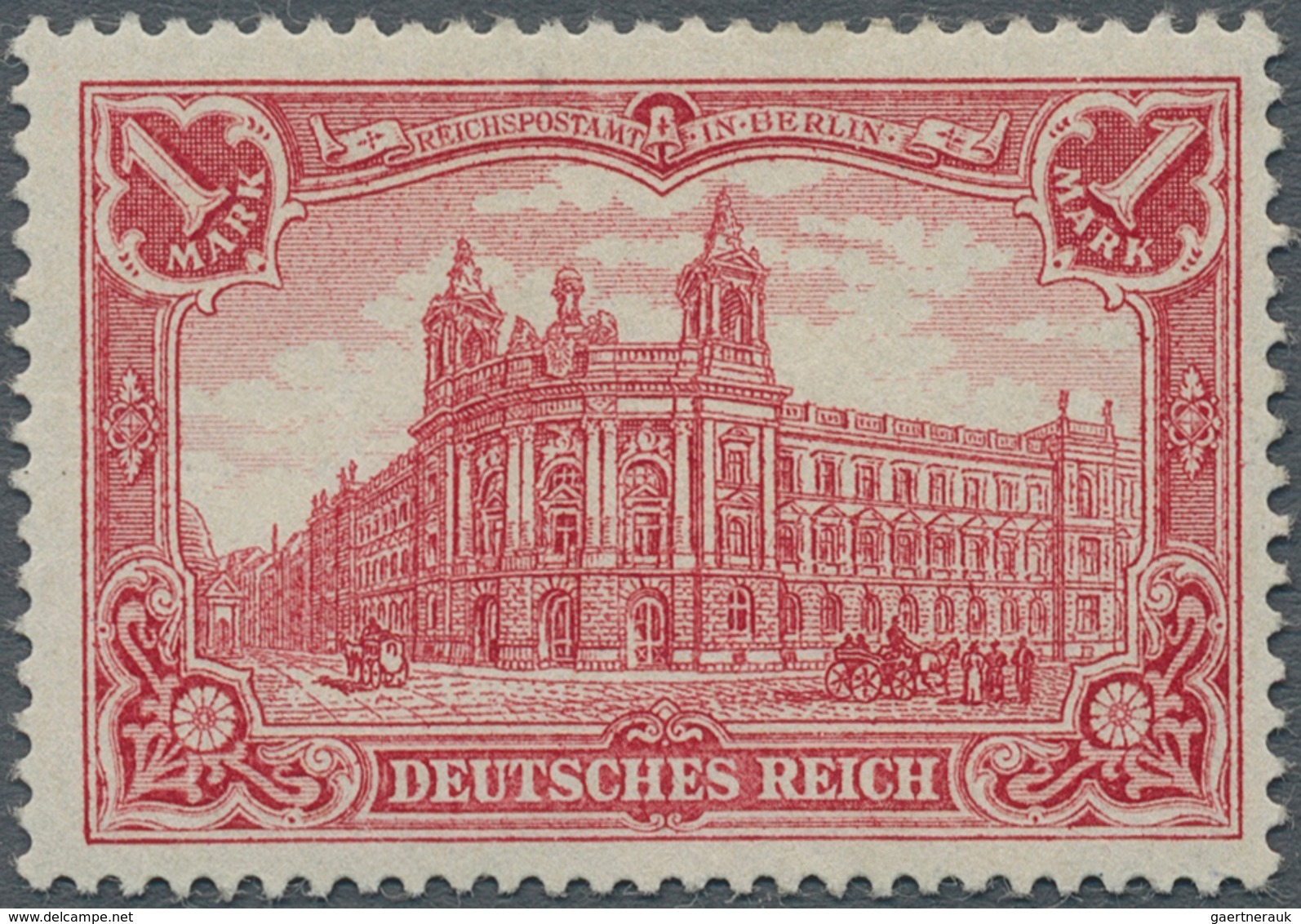 Deutsches Reich - Germania: 1902, Germania O.Wz., 1 Mark Karminrot, Gez. 26:17, Ungebraucht Mit Orig - Autres & Non Classés