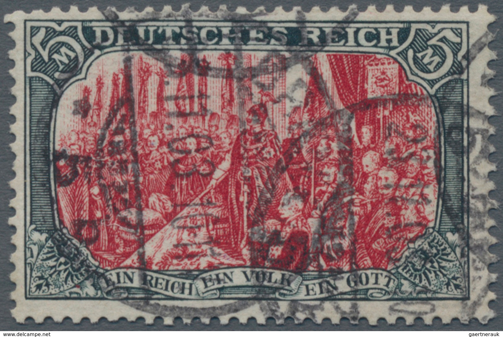 Deutsches Reich - Germania: 1902, 5 Mark Grünschwarz/rot Mit Datumsbrücken-Gitterstempel "BREMEN 23. - Autres & Non Classés