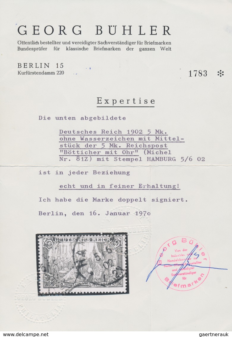 Deutsches Reich - Germania: 1902, 5 Mark Germania "Deutsches Reich", Zwischentype Mit Mittelstück De - Sonstige & Ohne Zuordnung