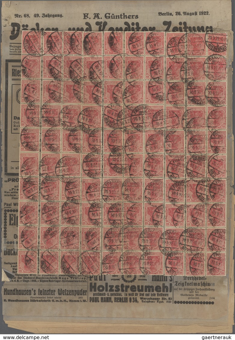 Deutsches Reich - Germania: 1915/1922, 10 Pf Dkl'karminrot Germania, 500 Stück, 40 Pf Orange Ziffer, - Other & Unclassified