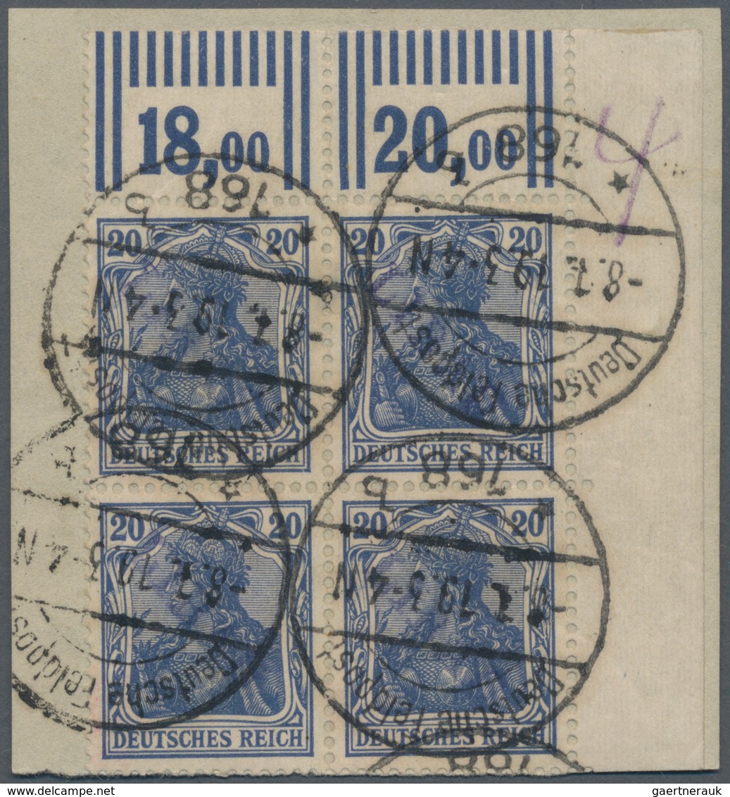 Deutsches Reich - Germania: 1919. Germania 20 Pf Als äußerst Seltener Walzendruck-ER-4er-Block (oben - Sonstige & Ohne Zuordnung