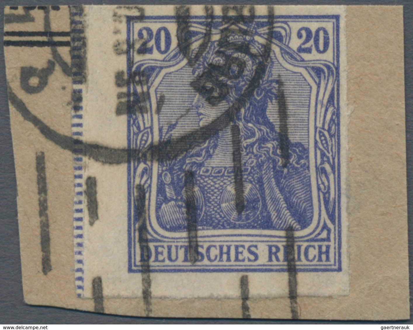 Deutsches Reich - Germania: 1915, 20 Pfg. Germania, (grau-)ultramarin UNGEZÄHNT, Entwertet Mit Stric - Sonstige & Ohne Zuordnung