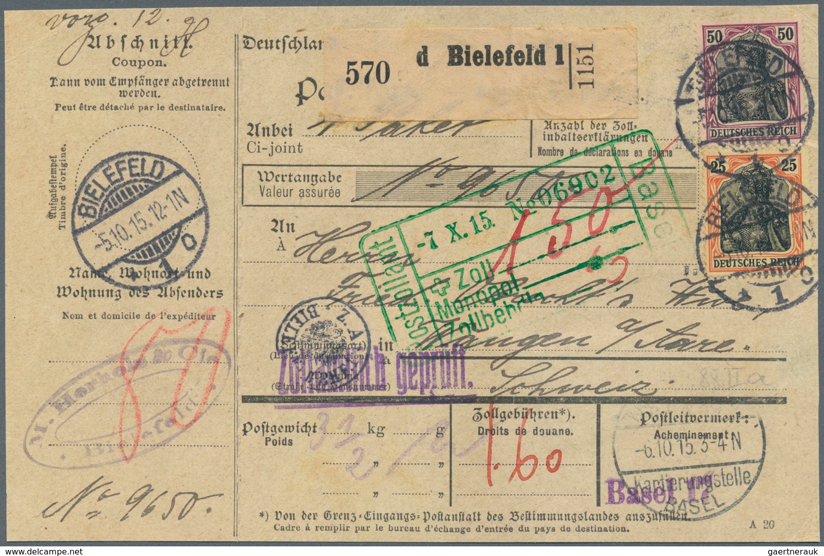 Deutsches Reich - Germania: 1915, 5.10., Germania 25 Pf Metallisch Glänzend, 50 Pf U. Rs 5 Pf Auf Au - Sonstige & Ohne Zuordnung