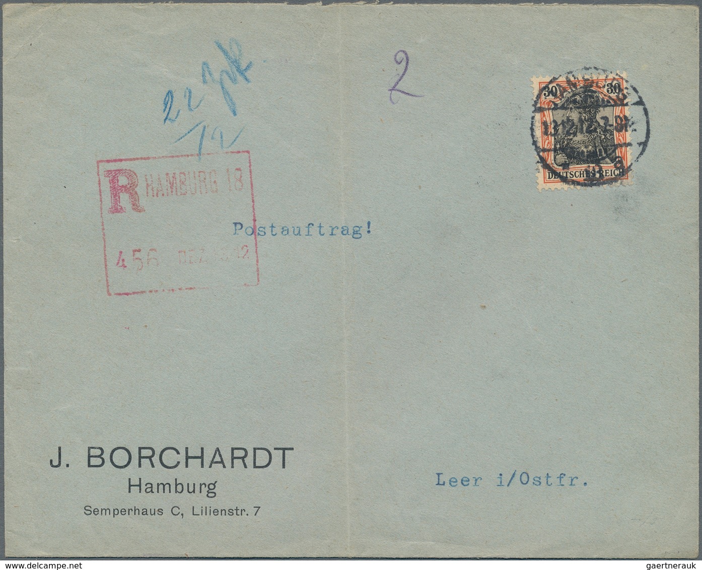 Deutsches Reich - Germania: 1912, 30 Pf Germania Als EF Auf Postauftrag-Bf. Mit Automaten-Einschreib - Autres & Non Classés