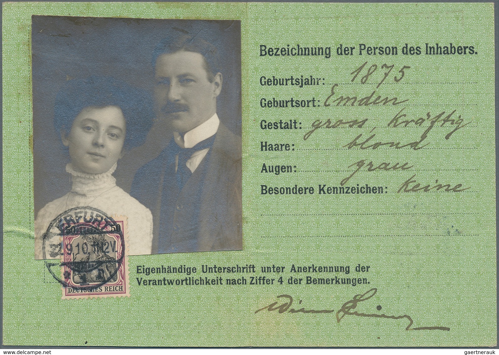 Deutsches Reich - Germania: 1910, 50 Pf Germania Entwertet Mit DBS "ERFURT" Als Gebühr Auf Sehr Selt - Other & Unclassified