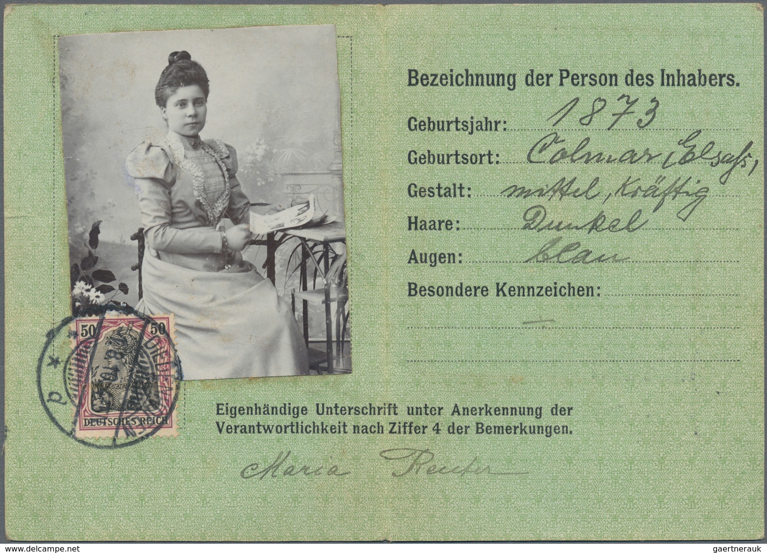 Deutsches Reich - Germania: 1910, 50 Pf Germania Friedensdruck, Als Jahresgebühr Für Eine POSTAUSWEI - Sonstige & Ohne Zuordnung