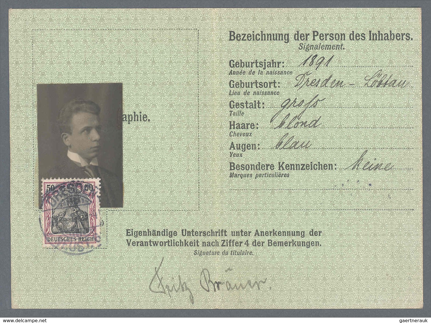 Deutsches Reich - Germania: 1914, Postausweiskarte Mit EF 50 Pf Germania, Ausgestellt „DRESDEN NEUST - Other & Unclassified