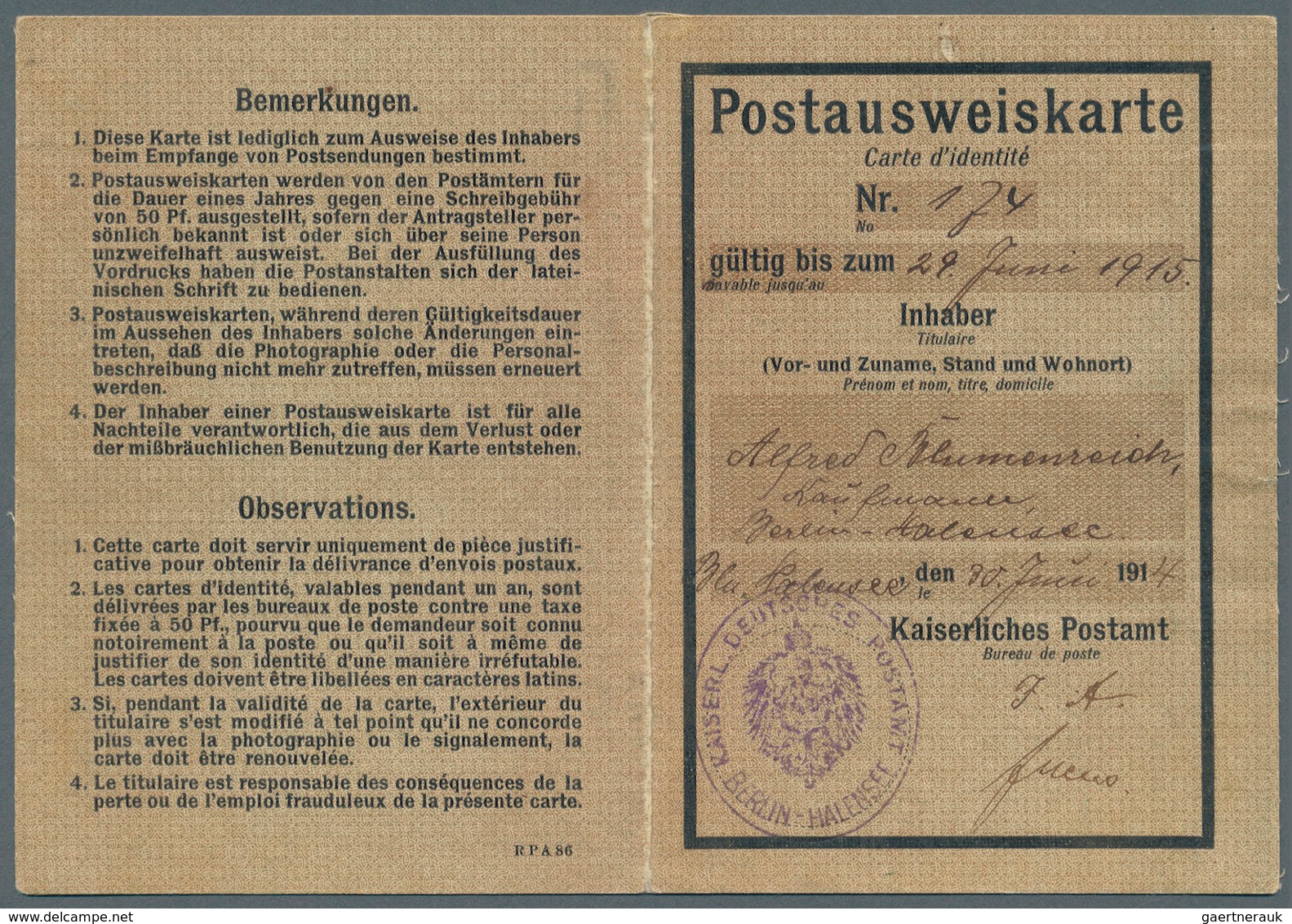 Deutsches Reich - Germania: 1914, 50 Pfg. Germania Als Portogerechte Verwendung Für Die Schreibgebüh - Autres & Non Classés