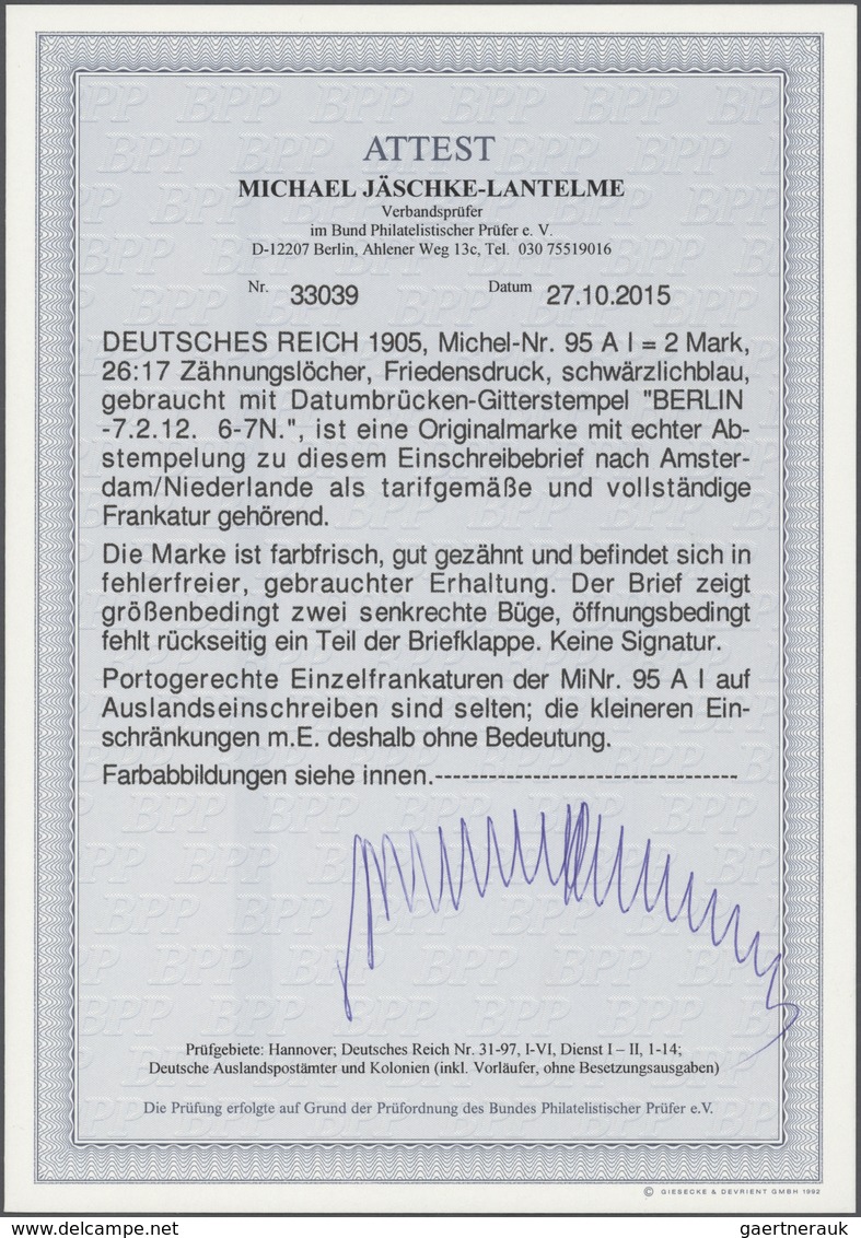 Deutsches Reich - Germania: 1905, 2 Mark Schwärzlichblau, 26:17 Zähnungslöcher, Portogerechte Einzel - Other & Unclassified