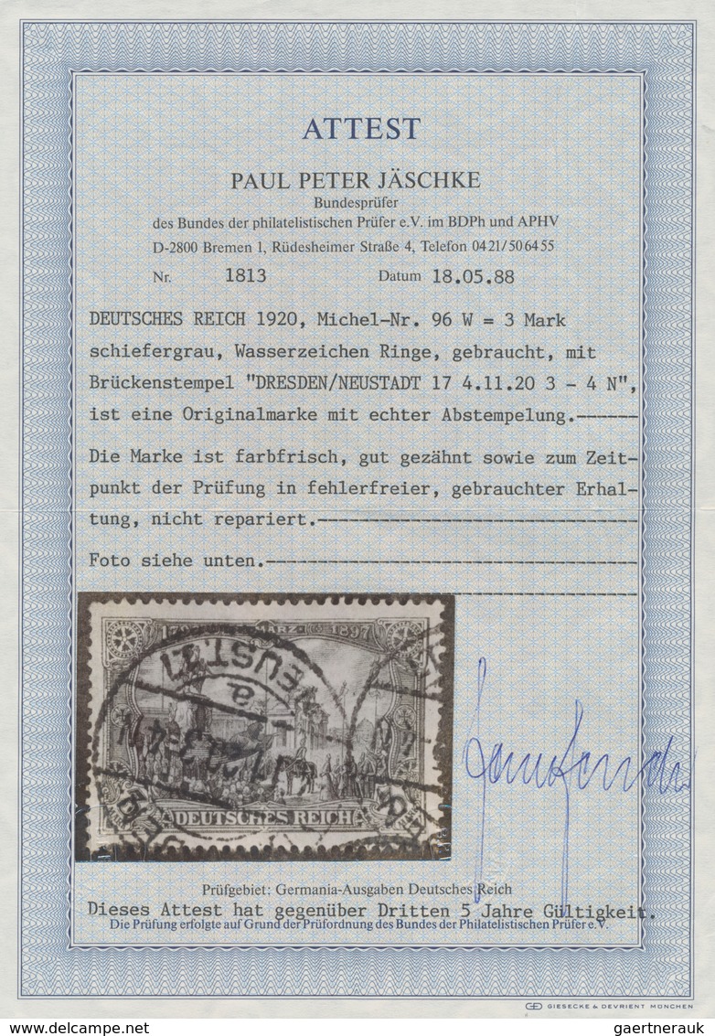 Deutsches Reich - Germania: 1920. Kaiser-Wilhelm-Denkmal 3 Mark Mit Wz. Ringe, Zentriert Und Für Die - Sonstige & Ohne Zuordnung