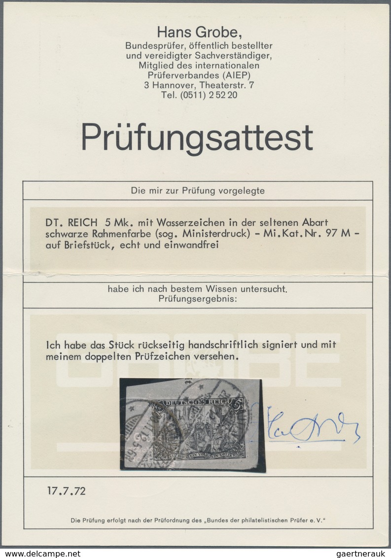 Deutsches Reich - Germania: 1906, Freimarke 5 M Schwarz/rot, Sogenannter Ministerdruck Auf Briefstüc - Sonstige & Ohne Zuordnung