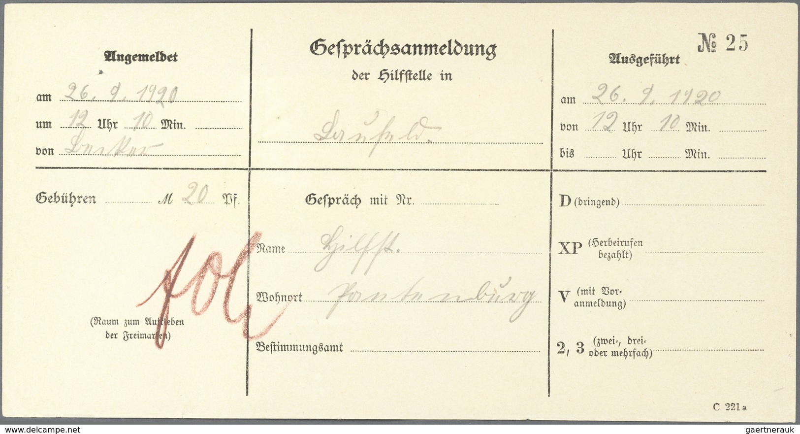 Deutsches Reich - Inflation: 1920, 2 Pf Germania (10x) Auf Formular "Gesprächsanmeldung Der Hilfsste - Lettres & Documents