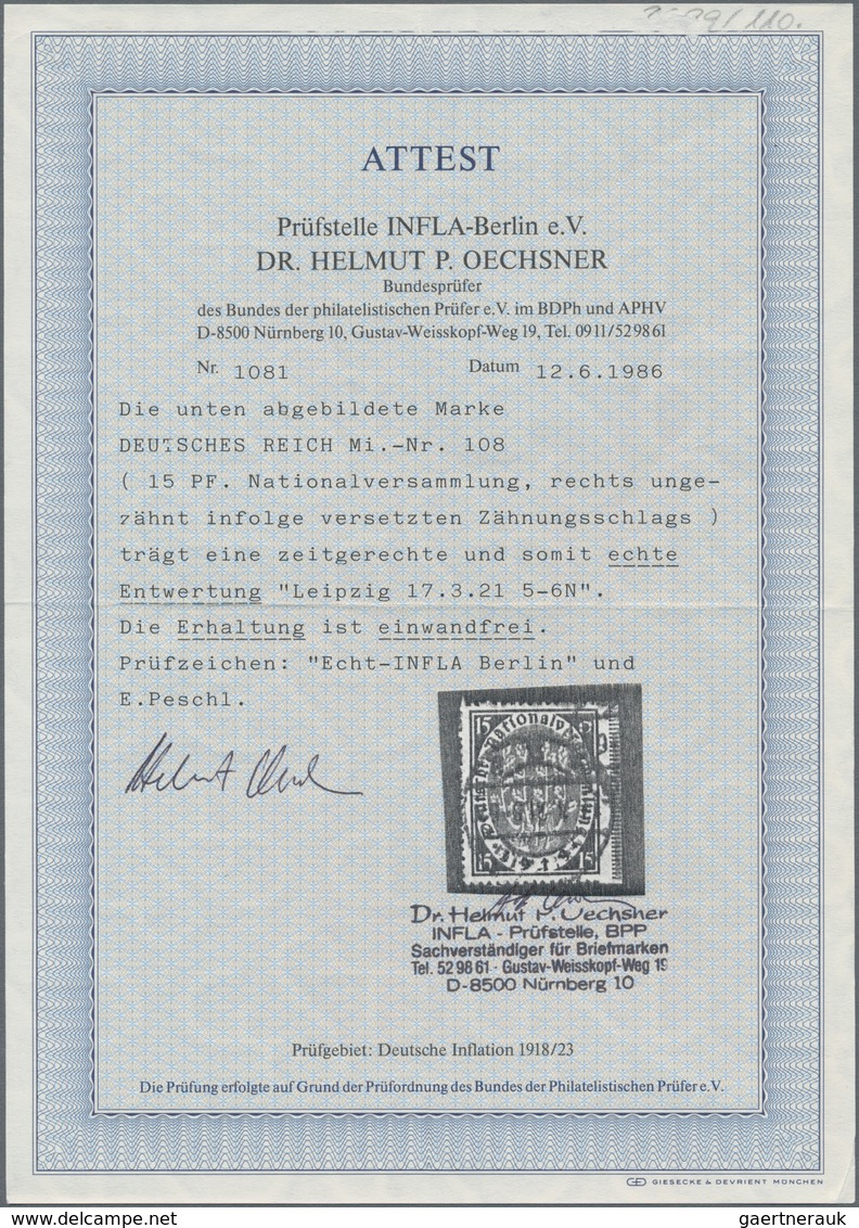 Deutsches Reich - Inflation: 1919, 15 Pf Nationalversammlung Rechts UNGEZÄHNT Infolge Versetzten Zäh - Covers & Documents