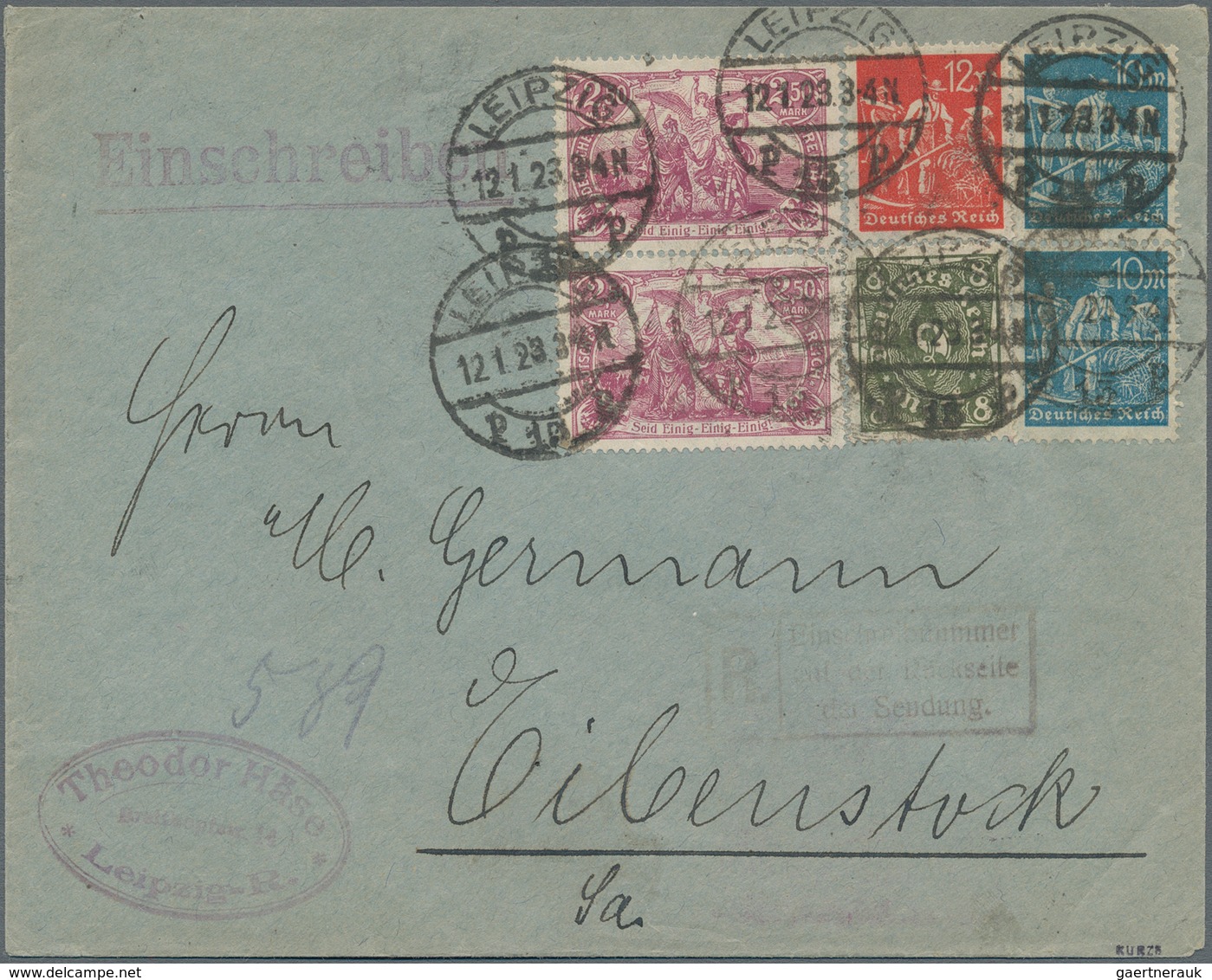Deutsches Reich - Inflation: 1923, 2,50 M Im Senkr. Paar MiF Auf Brief Von Leipzig Nach Eibenstock M - Lettres & Documents