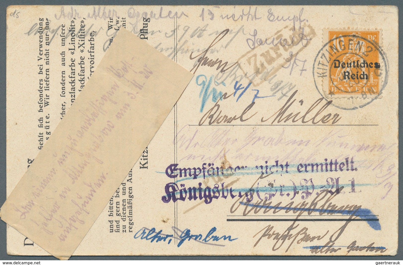 Deutsches Reich - Inflation: 1920, 10 Pfg. Bayern-Abschied Auf Dekorativer Werbepostkarte Aus "KITZI - Covers & Documents