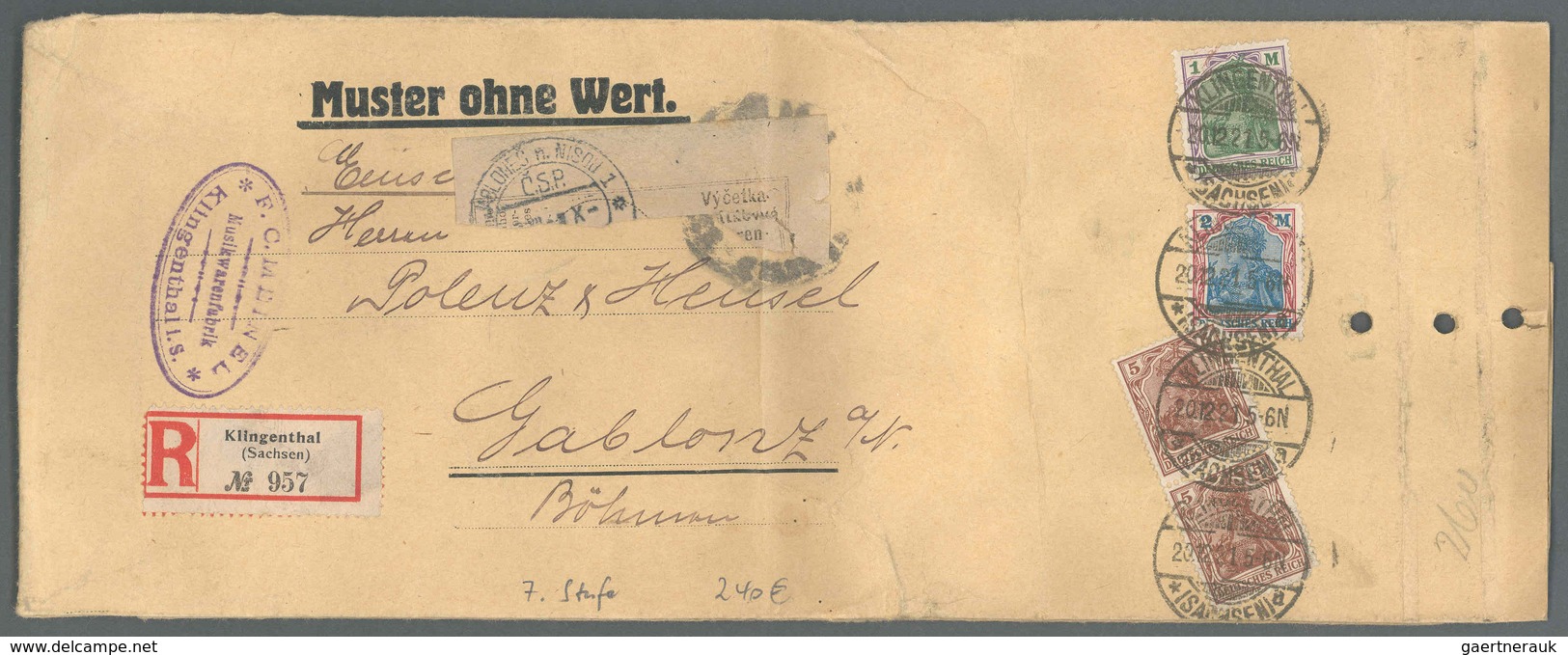 Deutsches Reich - Inflation: 1920, 5 Pf. Paar, 1 M. Und 2 M. Auf Eingeschriebenem „Muster Ohne Wert" - Covers & Documents