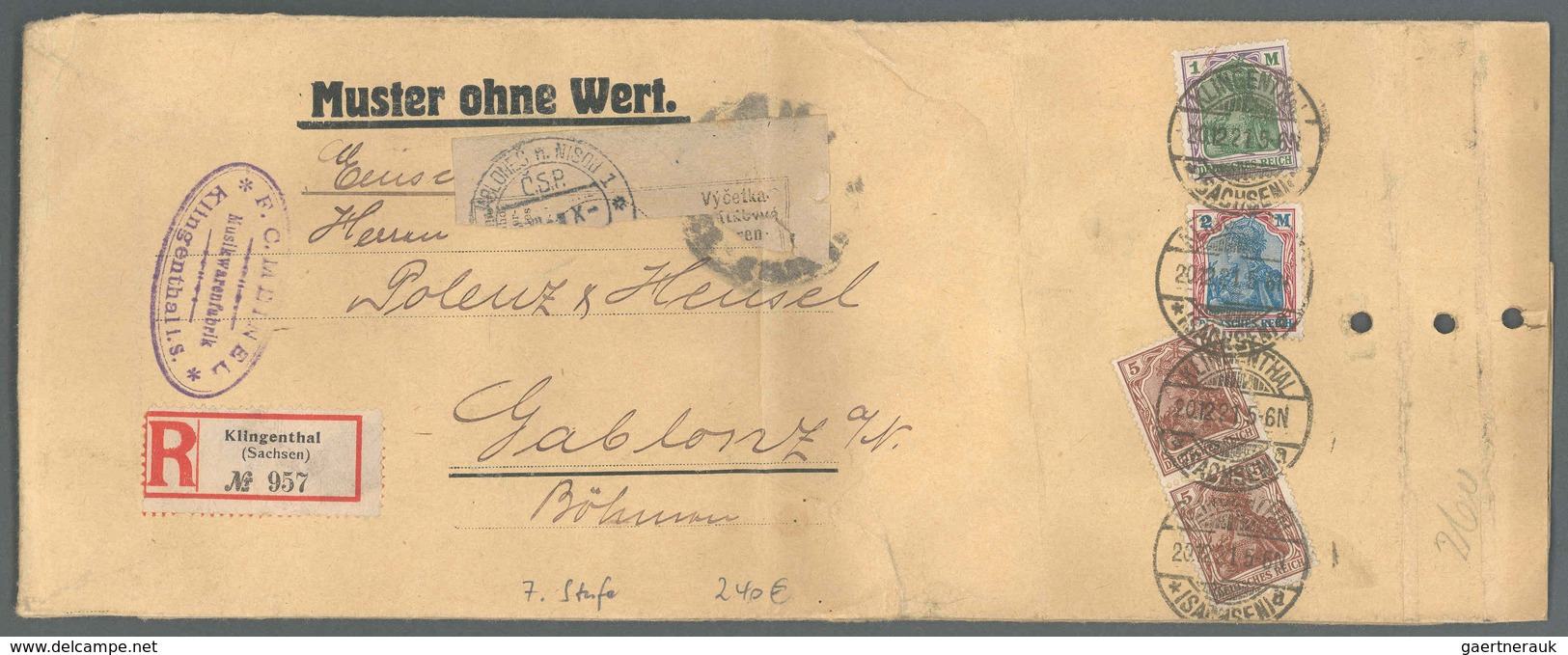 Deutsches Reich - Inflation: 1920, 5 Pf. Paar, 1 M. Und 2 M. Auf Eingeschriebenem „Muster Ohne Wert" - Briefe U. Dokumente