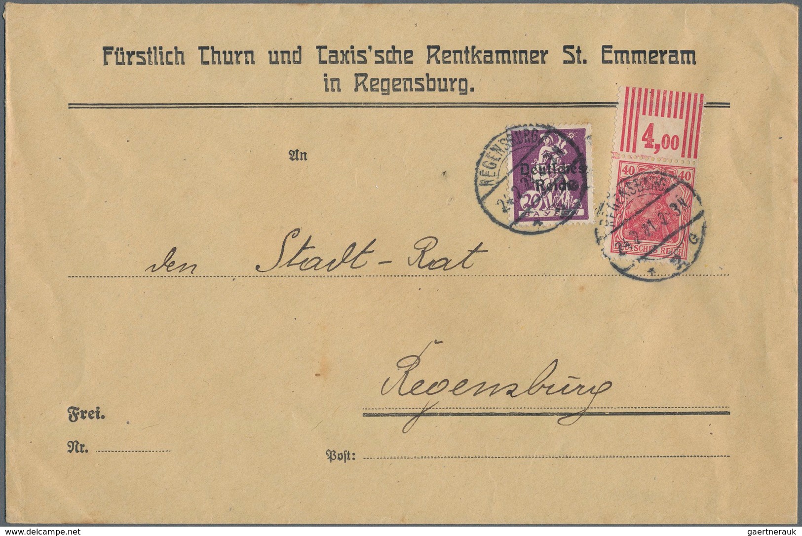 Deutsches Reich - Inflation: 1920, 40 Pfg. Germania In Der Type "II" Als Walzenoberrandstück Zudem I - Lettres & Documents