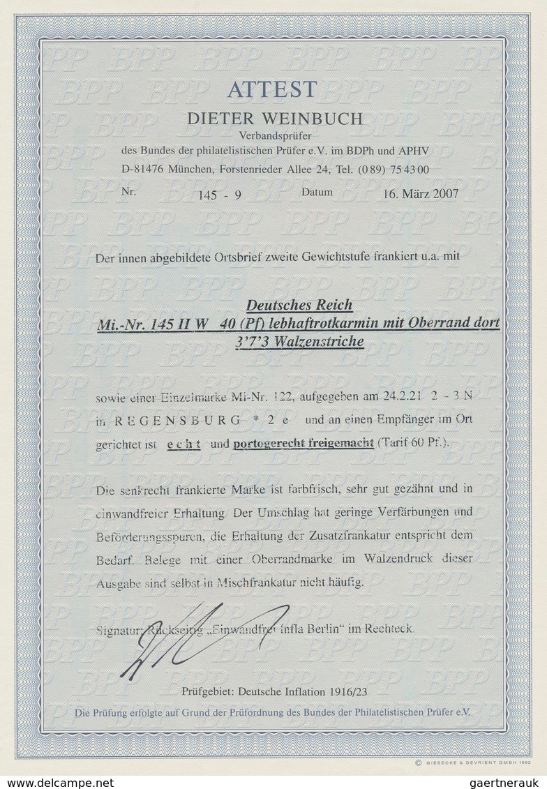 Deutsches Reich - Inflation: 1920, 40 Pfg. Germania In Der Type "II" Als Walzenoberrandstück Zudem I - Lettres & Documents