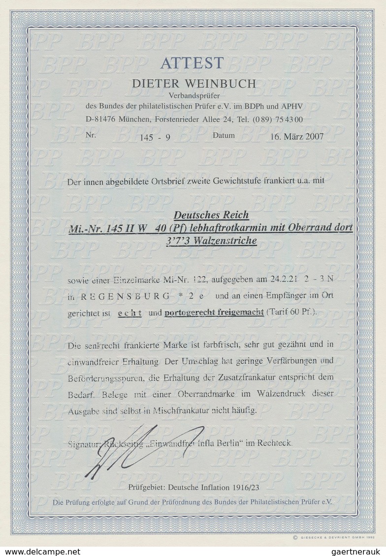 Deutsches Reich - Inflation: 1920, 40 Pfg. Germania In Der Type "II" Als Walzenoberrandstück Zudem I - Brieven En Documenten