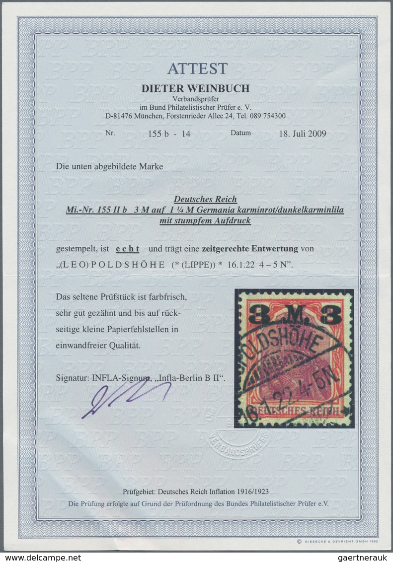 Deutsches Reich - Inflation: 1922, 3 M. Auf 1¼ M. Germania Karminrot/dunkelrotkarminlila Mit Stumpfe - Covers & Documents
