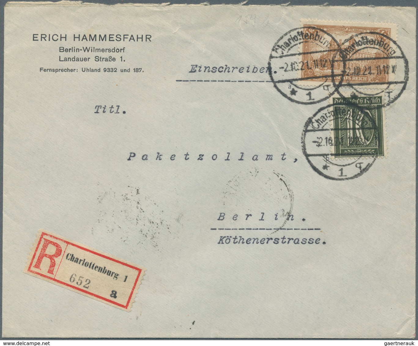 Deutsches Reich - Inflation: 1921, 10 Pf. Schwarzoliv Mit 1,50 Mk. Braunocker, Portogerecht Auf REKO - Covers & Documents