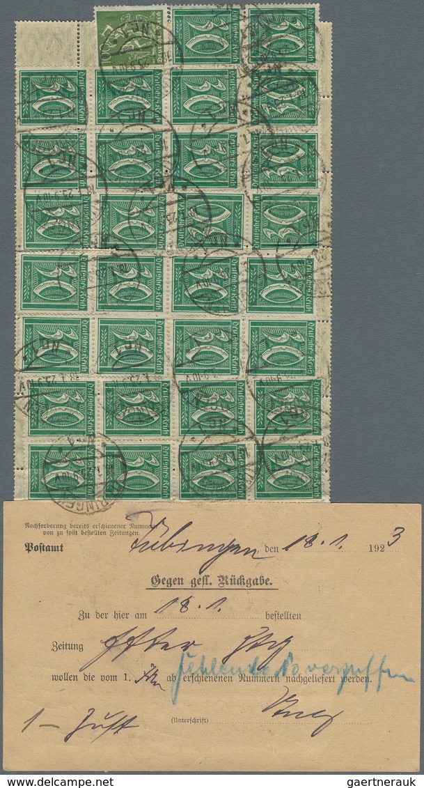 Deutsches Reich - Inflation: 1923, 30 Pf Ziffern (80 Stück) Im Bogenteil + 1x 100 Pf Arbeiter Auf ZE - Lettres & Documents