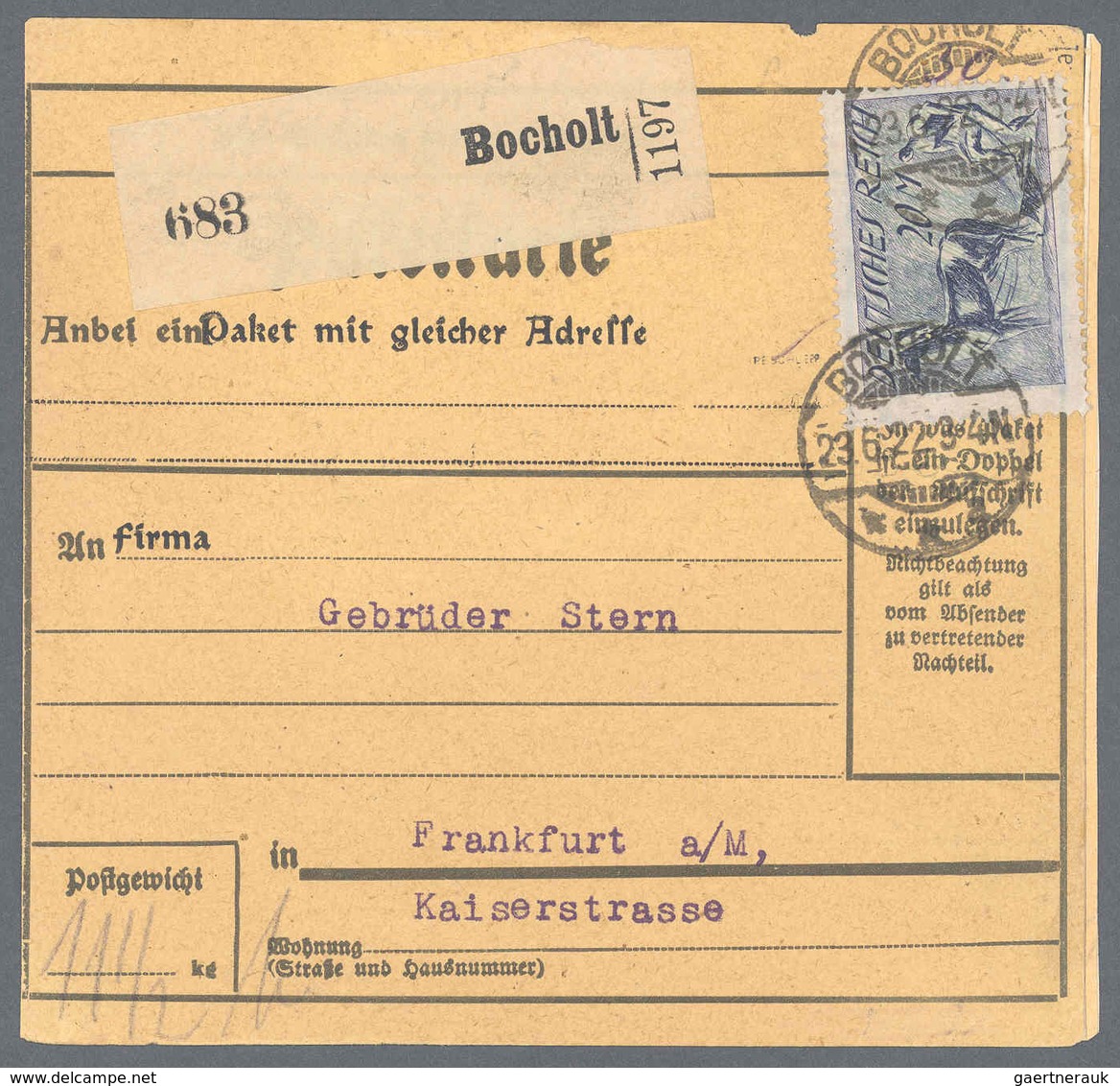 Deutsches Reich - Inflation: 1922, 20 Mk Pflüger Mit Kopfstehendem Unterdruck Auf Paketkarte Mit Rüc - Briefe U. Dokumente